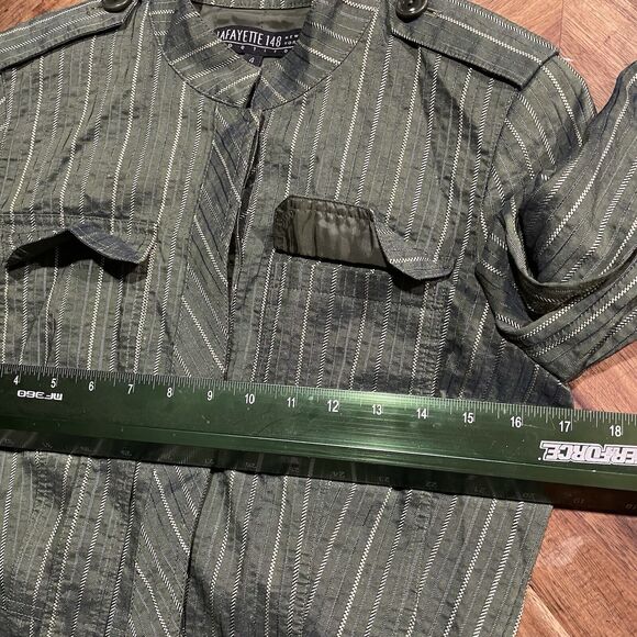 Lafayette 148 Blazer Striped Linen Belted Tie Utility Jacket Womens Size 4 - Picture 3 of 8